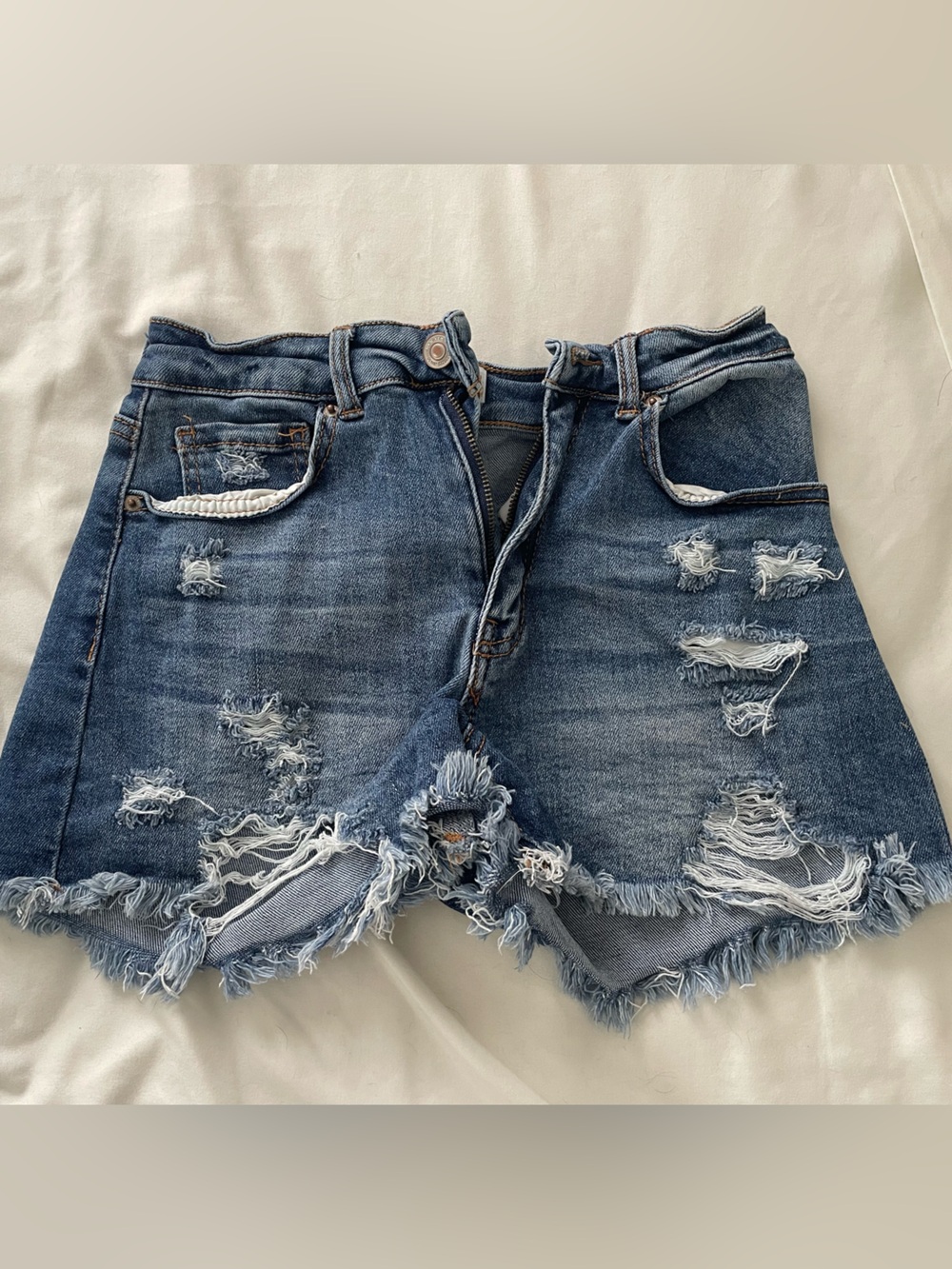 Distressed High-Waist Denim Shorts